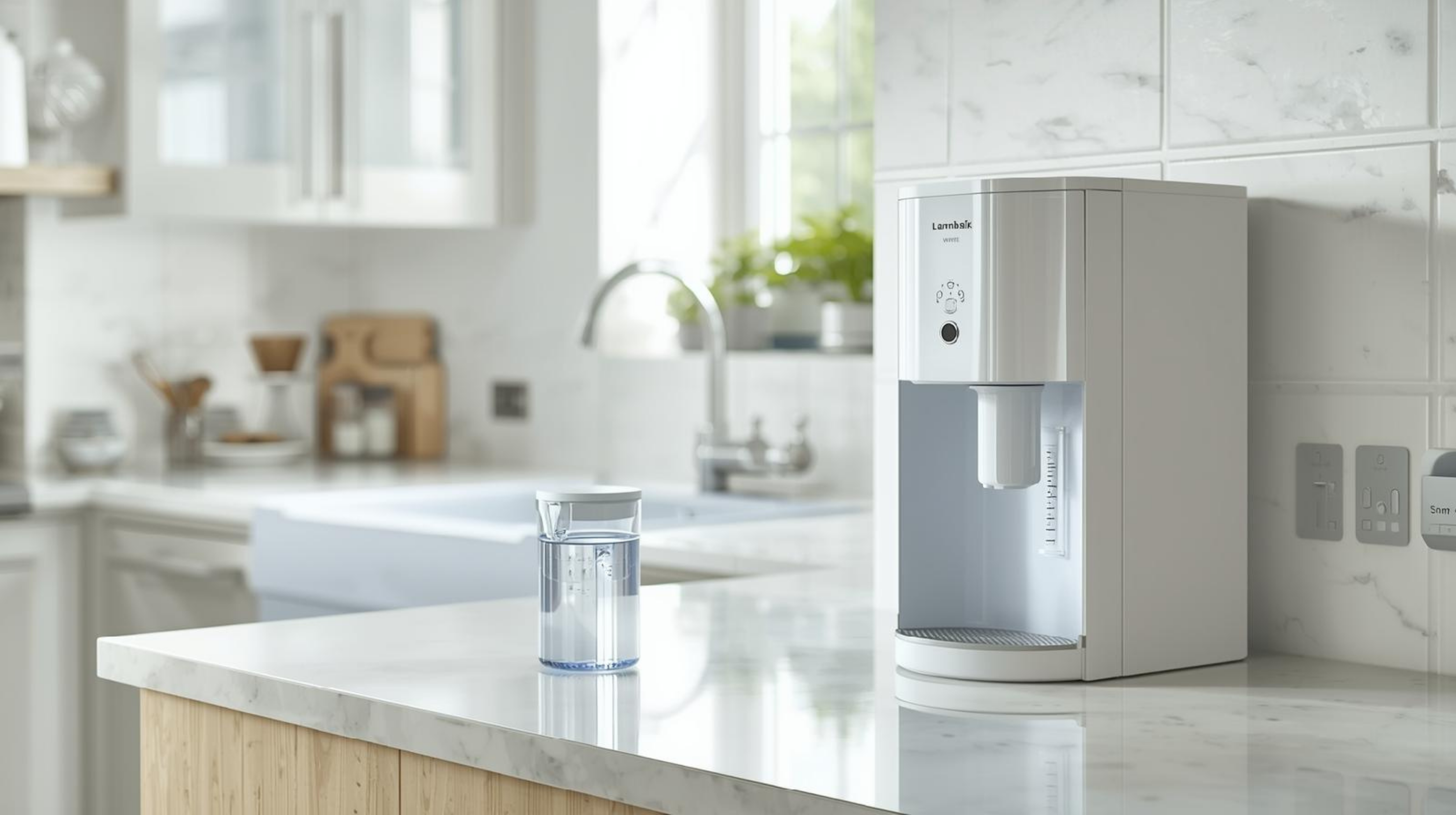 Water coolers and filters arranged in a clean UK kitchen
