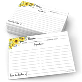 321Done Sunflower Recipe Cards front view with ample writing space.