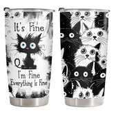34HD funny black cat tumbler with lid for everyday coffee on the go.