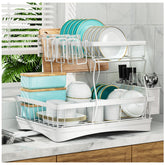 7 code large dish drying rack 2-tier keeps dishes organized and air dries efficiently