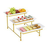 Abiglifty 3-tier gold serving tray on steel stand for an elegant party display