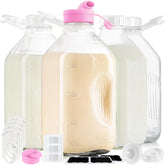 Absovetu four-pack half-gallon glass milk bottles for bulk beverage storage.