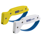 AccuSharp knife sharpener restores a dull edge with diamond-carbide action.