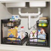 AceMining under-sink organizer pull-out shelf to maximize cabinet space and accessibility