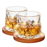 ACHEER 10oz spinning whiskey glass close-up showing crystal clarity and rotation.