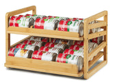 Aclema bamboo rolling can organizer front view for easy access to cans.
