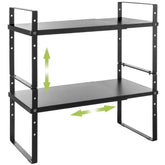 Across-Star expandable cabinet shelf in compact mode for tidy countertops.