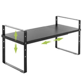 Across-Star expandable shelf shows adjustable length for flexible countertop organization