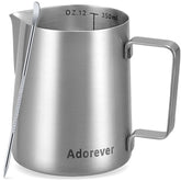 Adorever 12oz milk frothing pitcher side view for precise home frothing
