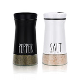 Aelga farmhouse salt and pepper shakers on table with versatile pour options