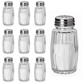 Aellabus 10pc salt and pepper shaker set in clear glass bottles for organized meals.