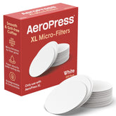 AeroPress XL paper filters pack for eco-friendly brewing and clean cups.