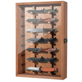 AGJIDSO pocket knife display case wall front view shows a lockable solid wood frame.