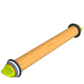 Aguegro rolling pin side view with adjustable rings for consistent dough thickness.
