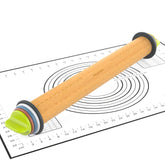 Aguegro wooden rolling pin shown for smooth, even dough rollout.