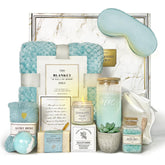 AHAGIFTREE Get Well Gift Basket cerulean front view shows premium, comforting gifts