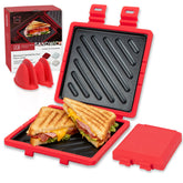 AHJ microwave sandwich maker on kitchen counter delivering crispy melts in minutes