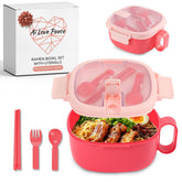 AI LOVE PEACE microwavable ramen bowl with lid, leakproof for on-the-go meals.