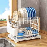 AIDERLY dish drying rack two-tier, keeps countertops dry and organized.