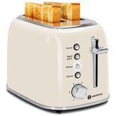 Aigostar toaster front view showing compact two-slice design with retro cream finish for space-saving kitchens.