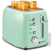 Aigostar 2-Slice Retro Toaster in aqua green, front view ready for daily use and reliable browning