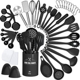 AIKKIL 43-piece kitchen utensils set with holder, silicone spatula close-up for nonstick protection