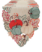 AILUOQI Thanksgiving runner with embroidered velvet pumpkins on a festive table.