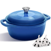 AIVIKI 5QT enamelled dutch oven with lid in blue for even heat distribution.