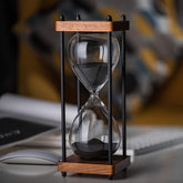 AKAKA MUNING large hourglass timer in black wood frame with 60-minute sand flow for focus