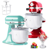Akiosk ice cream maker attachment fits KitchenAid bowls for smooth ice cream.