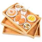 AKKAJJ bamboo trays 3-pack assembled for versatile breakfast, snacks, and tea service