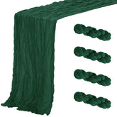 Aktor Emerald Green cheesecloth table runner laid on a dining table for elegant dining setup.