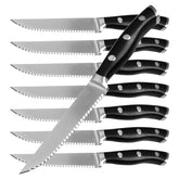Alata 8-piece steak knives with serrated edge for clean, effortless slicing.