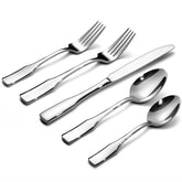 Alata Kate 30-piece flatware on table with mirror polish, ideal for everyday meals.