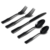 Alata Kate black mirror 40-piece silverware set in service for eight, ideal for elegant family dining.