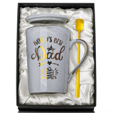 ALBISS World’s Best Dad mug in grey marble with lid, ideal for daily coffee.