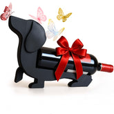 ALCEDIA dachshund wine bottle holder front view; solid wood craftsmanship for charming countertop display.