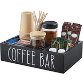 ALELION coffee station organizer in wood countertop display keeps pods and condiments organized.
