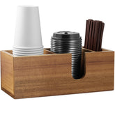 ALELION acacia wood cup holder on countertop keeps cups neatly organized