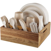 ALELION Acacia wood utensil caddy plate compartment keeps plates neatly organized for parties
