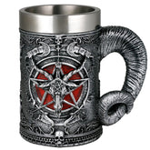 alikiki Medieval Baphomet Head Mug—front view highlights bold gothic design for dramatic table presence.