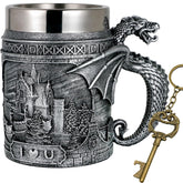 alikiki Medieval Castle Dragon Mug front view shows castle engraving for epic game nights