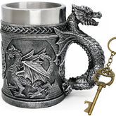 Alikiki medieval dragon mug 21oz with dramatic dragon on wall, ideal for game nights