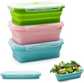 Alimat PluS collapsible 3-pack containers for compact meal prep storage.