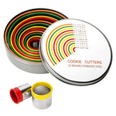 Alimat PluS round cutter set shown with 12 sizes arranged for precise dough cutting