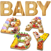Alimtee baby shower board close-up showing smooth wood grain and decorative letters for stylish party displays.