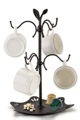 ALLCENER coffee mug holder with 6 hooks keeps large mugs secure and accessible.