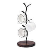 Allcener mug holder tree base view, showing sturdy wooden base and anti-slip feet.