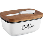 Allelion butter dish in white ceramic keeps butter fresh and ready for cooking