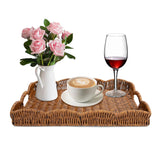 Allhercom Rectangle Wicker Scalloped Tray with handles on a coffee table adds warmth.